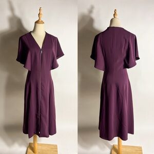 TED BAKER Kasiane Zip Front Flutter Sleeve Plum Purple Dress US Size 6